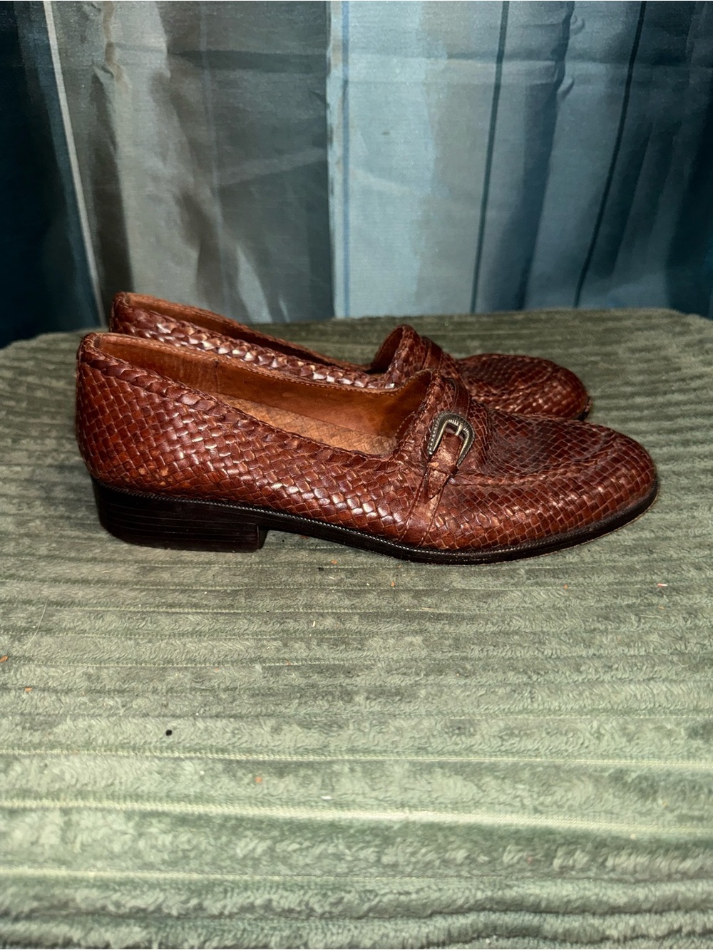 Brighton Brown Woven Leather Slip-On Loafers